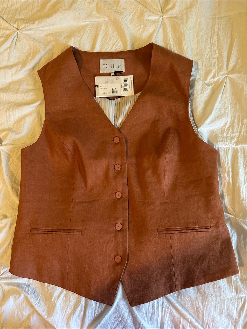 FOIL Rust Brown Linen Vest